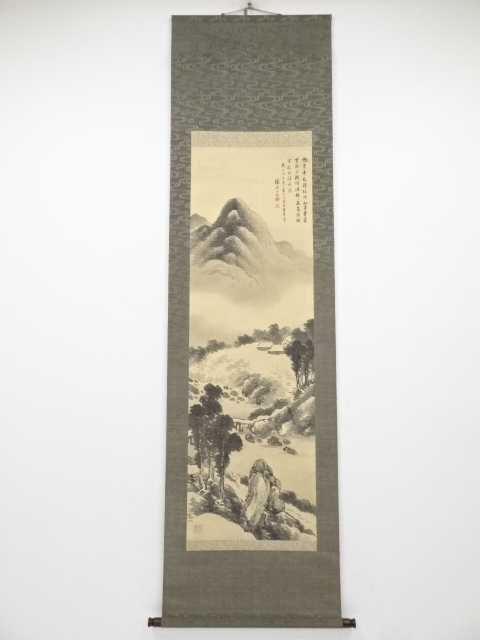 JAPANESE HANGING SCROLL / HAND PAINTED / SCENERY / BY KYOSON YANO (1916)